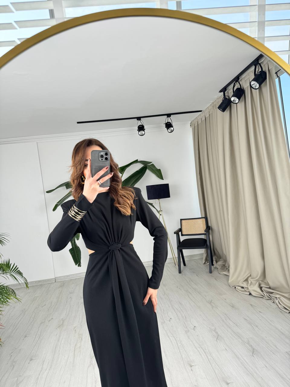 Siyah%20Vatkalı%20Zara%20Model%20Bel%20Detay%20Krep%20Kumaş%20Elbise