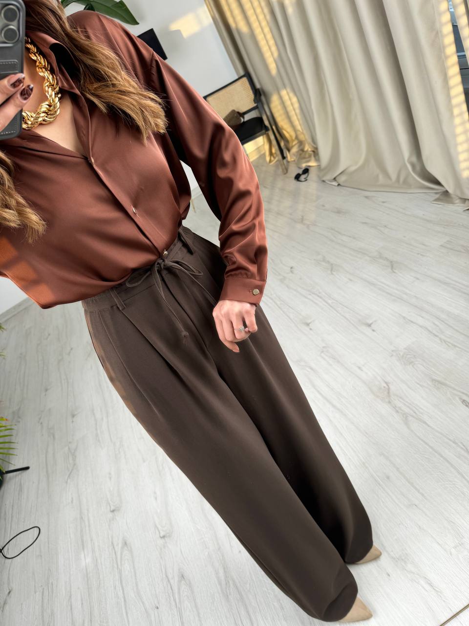 Acı%20Kahve%20Premium%20İthal%20Krep%20Kumaş%20Beli%20Lastikli%20Palazzo%20Pantolon