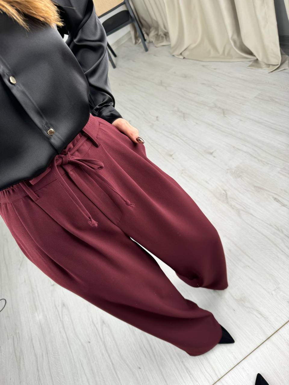 Bordo%20Premium%20İthal%20Krep%20Kumaş%20Beli%20Lastikli%20Palazzo%20Pantolon
