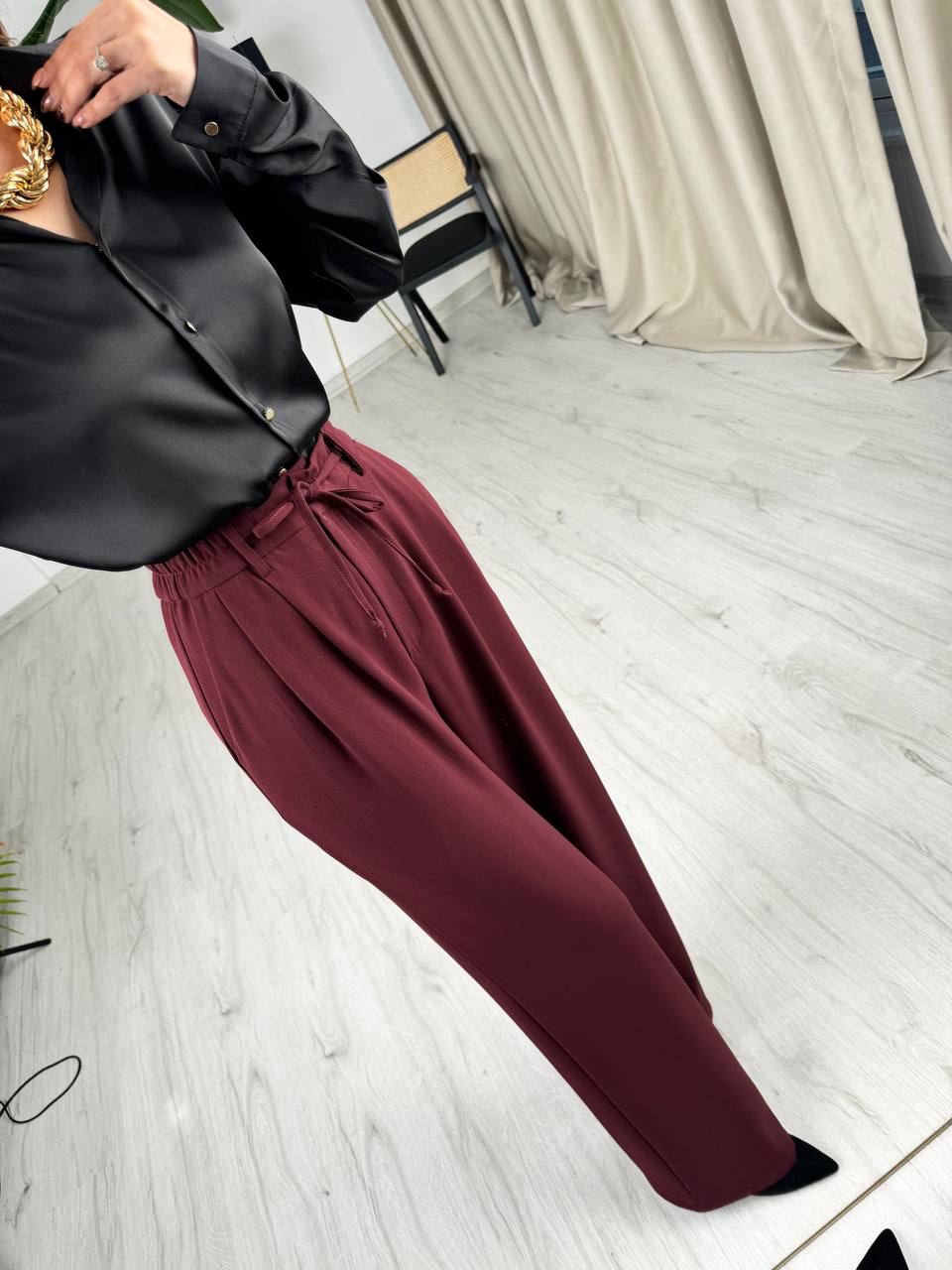 Bordo%20Premium%20İthal%20Krep%20Kumaş%20Beli%20Lastikli%20Palazzo%20Pantolon
