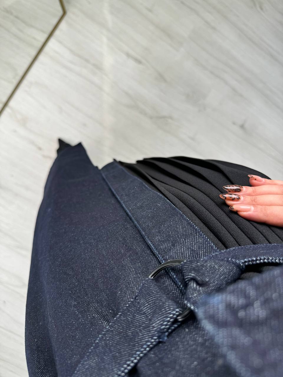 Premium%20Seri%20Tasarım%20Pilise%20Detay%20Jean%20Kumaş%20Elbise