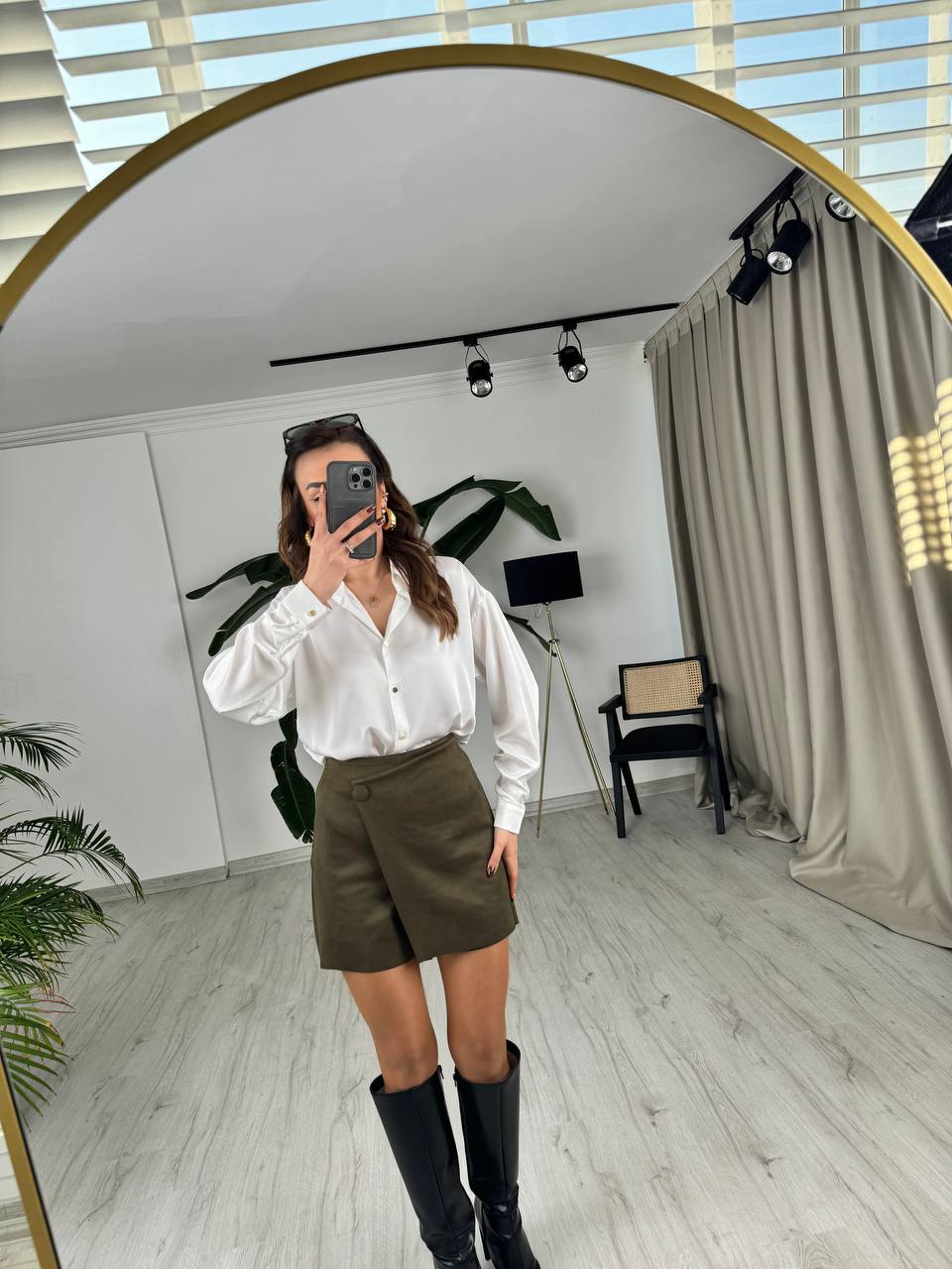Haki%20Nubuk%20Süet%20Kumaş%20Şort%20Etek