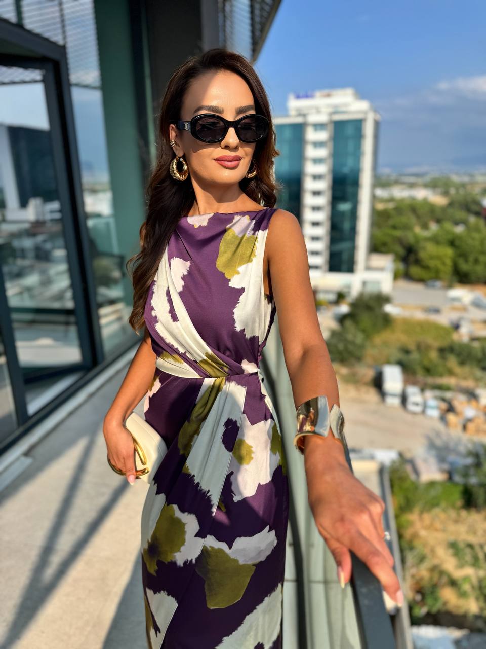Mor%20Desenli%20Zara%20Model%20Lüks%20Pamuk%20Saten%20Elbise