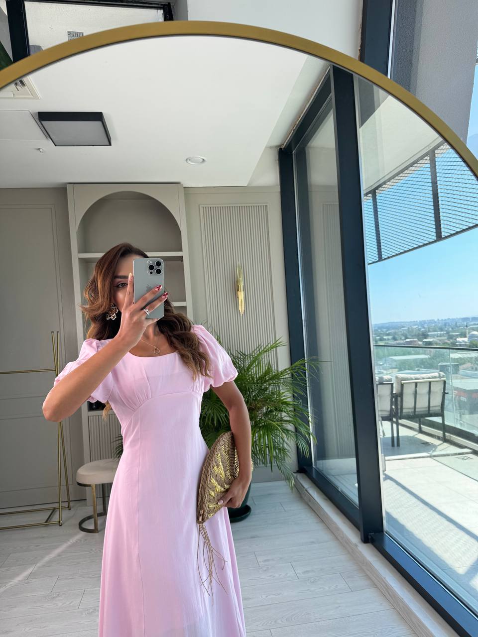 Pembe%20Astarlı%20Tensel%20Kumaş%20Astarlı%20Midi%20Elbise