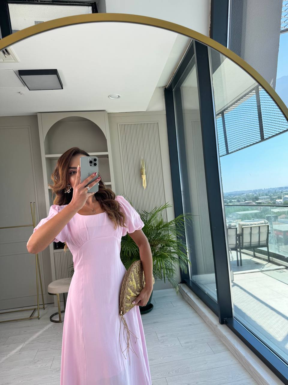 Pembe%20Astarlı%20Tensel%20Kumaş%20Astarlı%20Midi%20Elbise