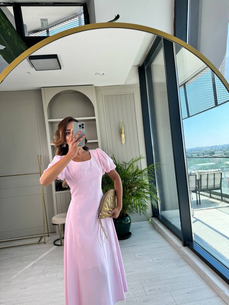 Pembe%20Astarlı%20Tensel%20Kumaş%20Astarlı%20Midi%20Elbise