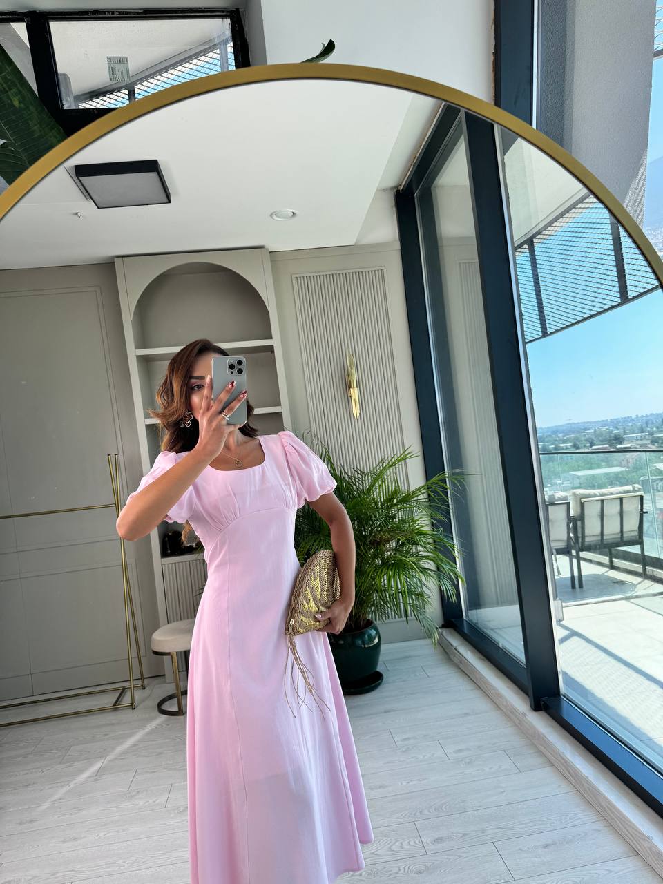 Pembe%20Astarlı%20Tensel%20Kumaş%20Astarlı%20Midi%20Elbise