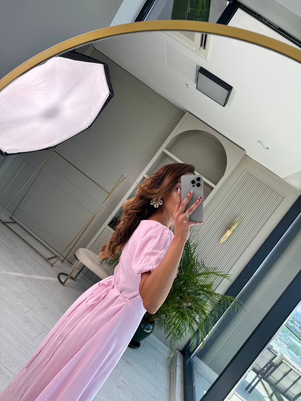 Pembe%20Astarlı%20Tensel%20Kumaş%20Astarlı%20Midi%20Elbise