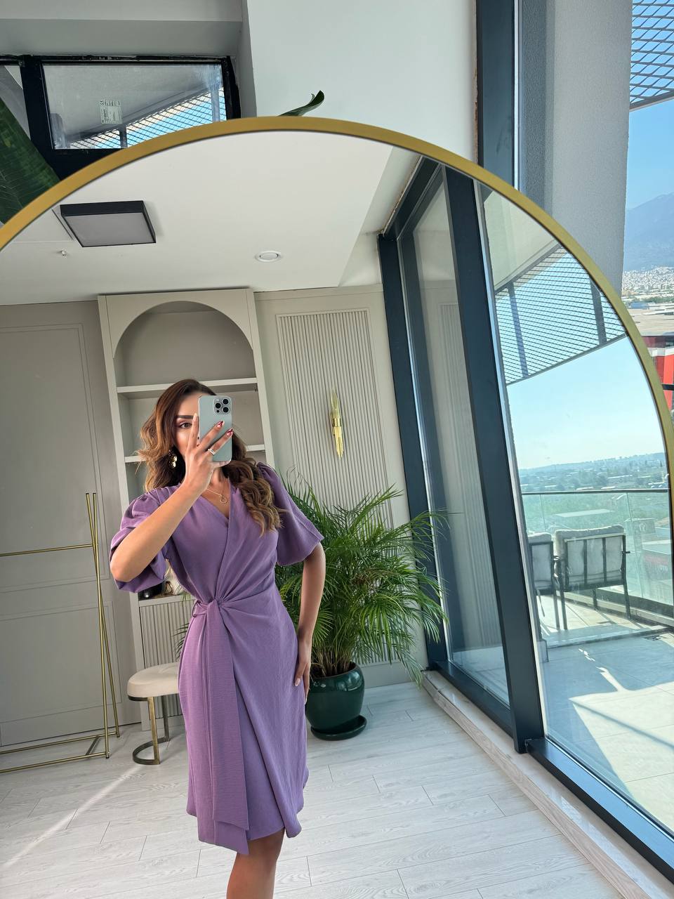 Lila%20Vatkalı%20Kruvaze%20Aerobin%20Kumaş%20Elbise