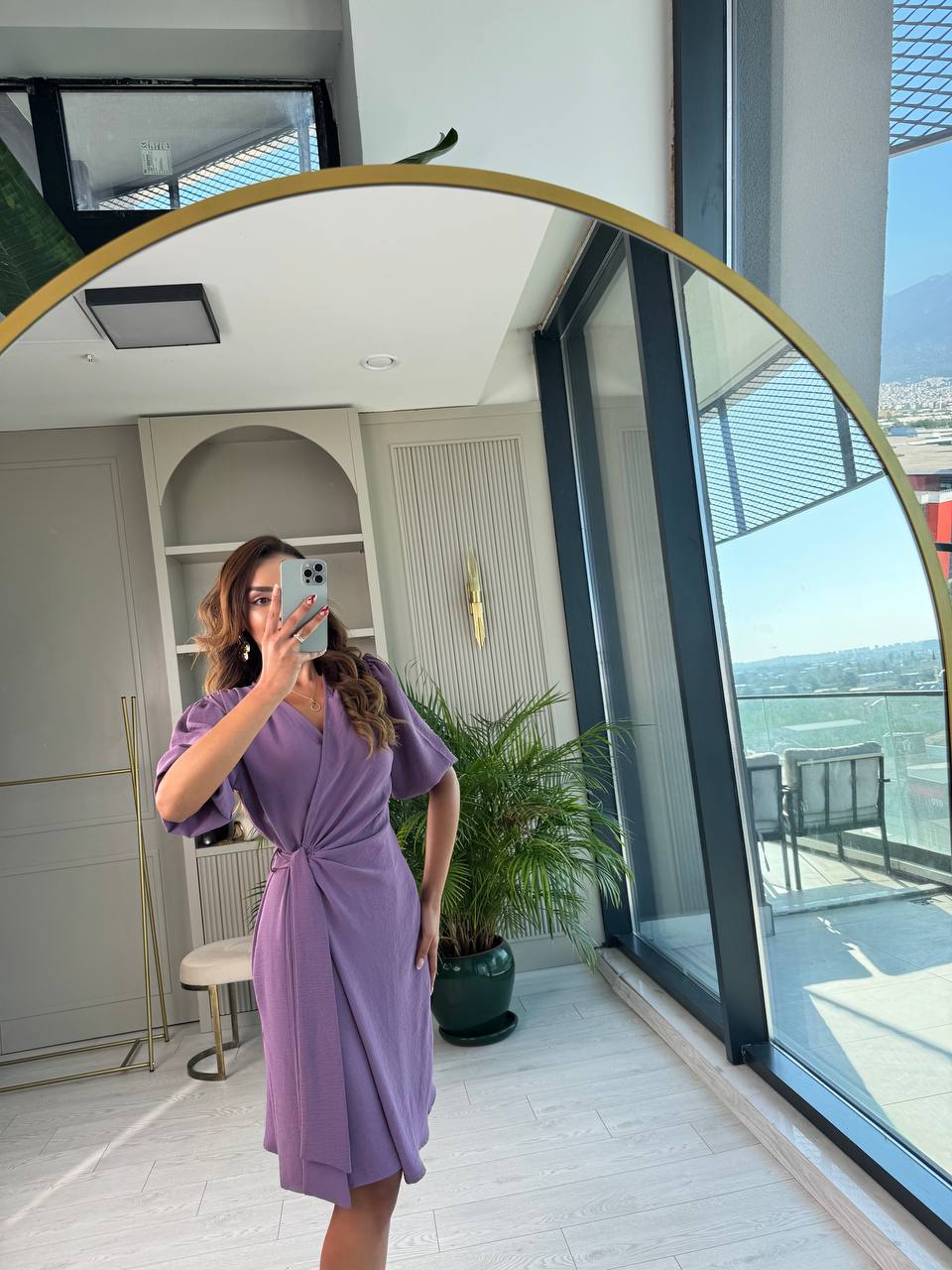 Lila%20Vatkalı%20Kruvaze%20Aerobin%20Kumaş%20Elbise