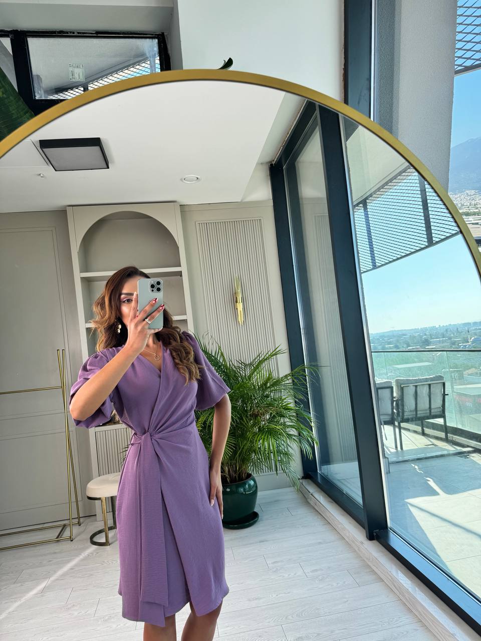 Lila%20Vatkalı%20Kruvaze%20Aerobin%20Kumaş%20Elbise