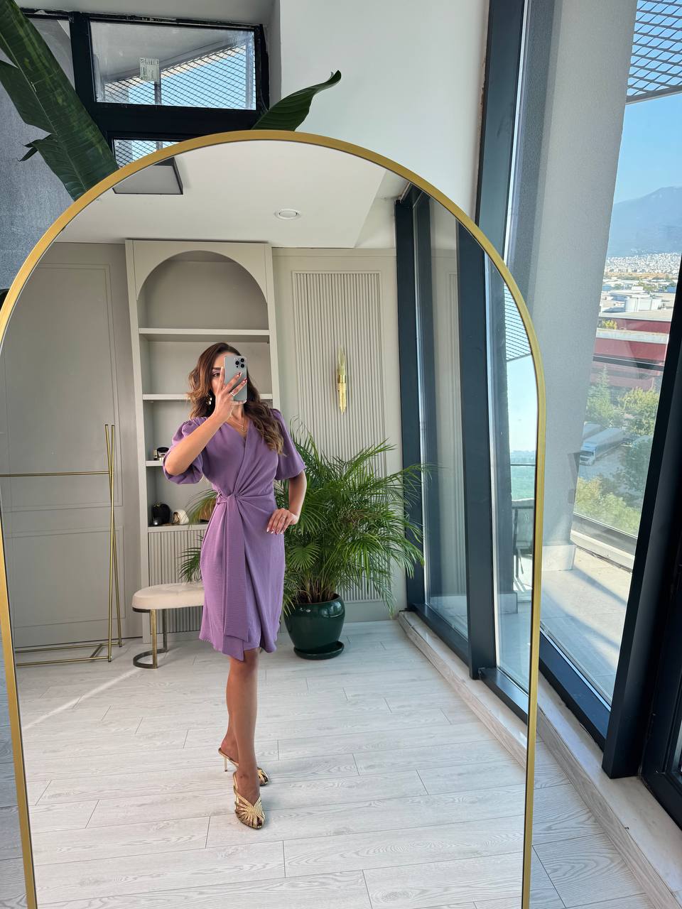 Lila%20Vatkalı%20Kruvaze%20Aerobin%20Kumaş%20Elbise