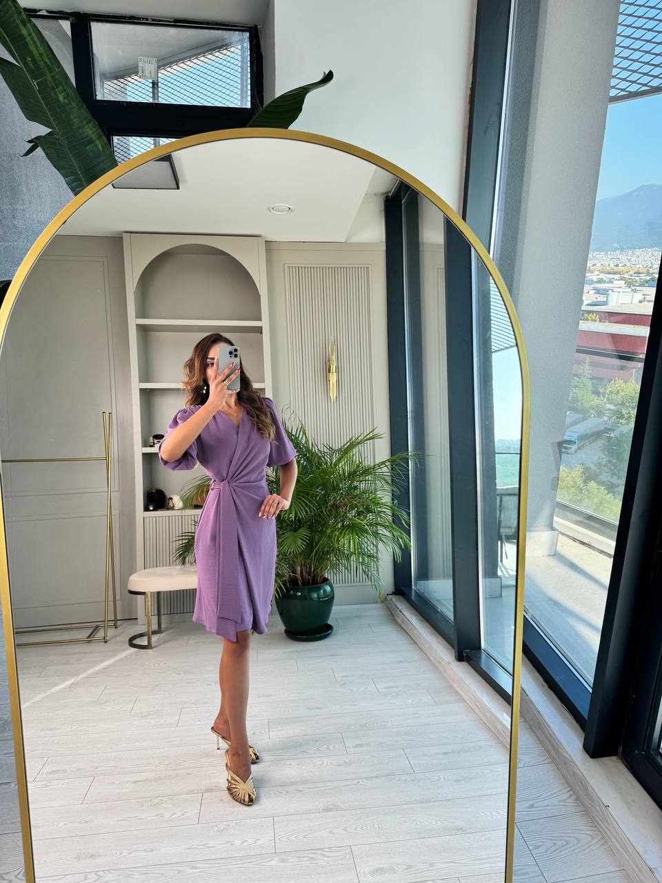 Lila%20Vatkalı%20Kruvaze%20Aerobin%20Kumaş%20Elbise