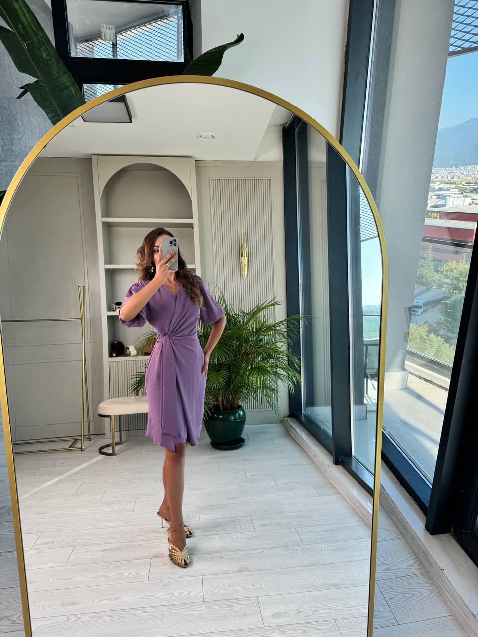 Lila%20Vatkalı%20Kruvaze%20Aerobin%20Kumaş%20Elbise