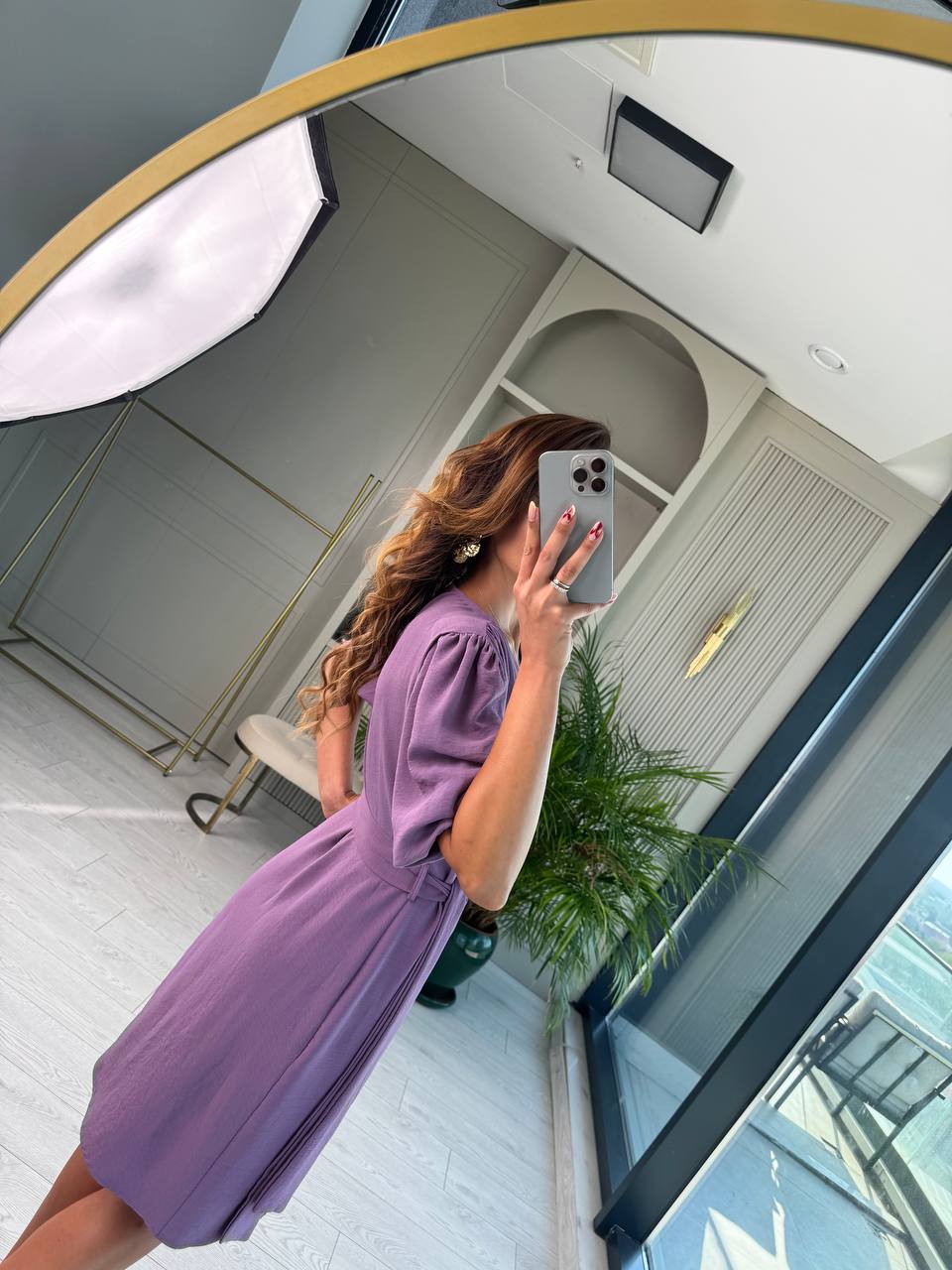 Lila%20Vatkalı%20Kruvaze%20Aerobin%20Kumaş%20Elbise