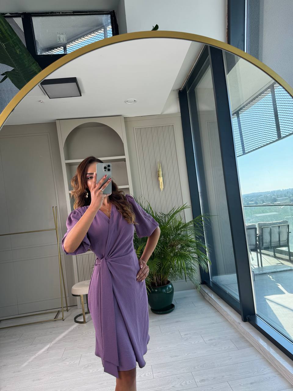 Lila%20Vatkalı%20Kruvaze%20Aerobin%20Kumaş%20Elbise