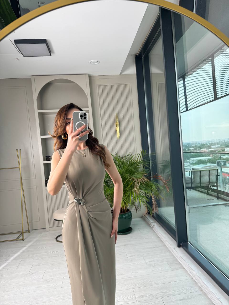 Vizon%20Bel%20Metal%20Toka%20Detaylı%20Tensel%20Krep%20Kumaş%20Elbise