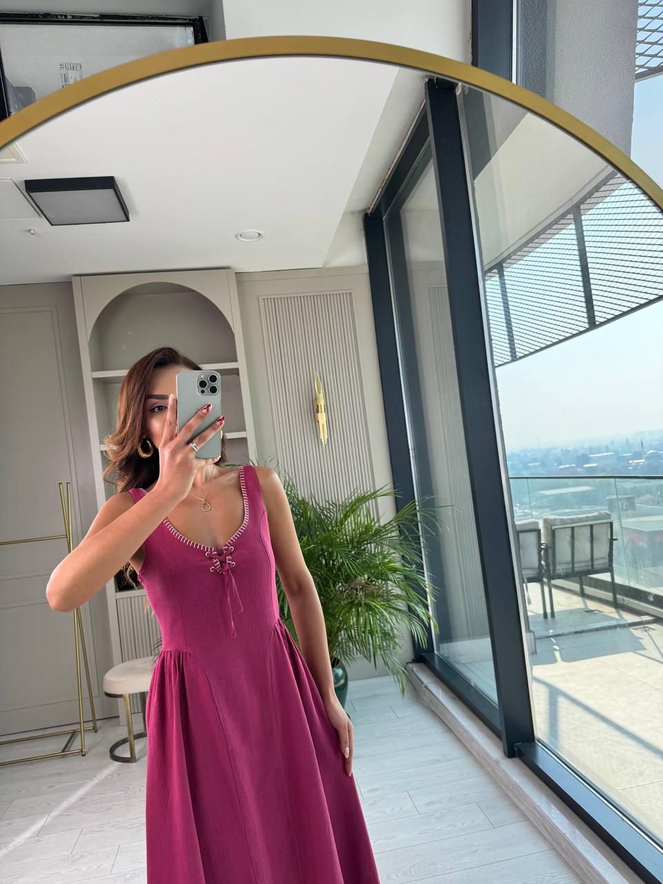 Bordo%20Yaka%20Detaylı%20Lüks%20Kalite%20Tok%20Keten%20Elbise