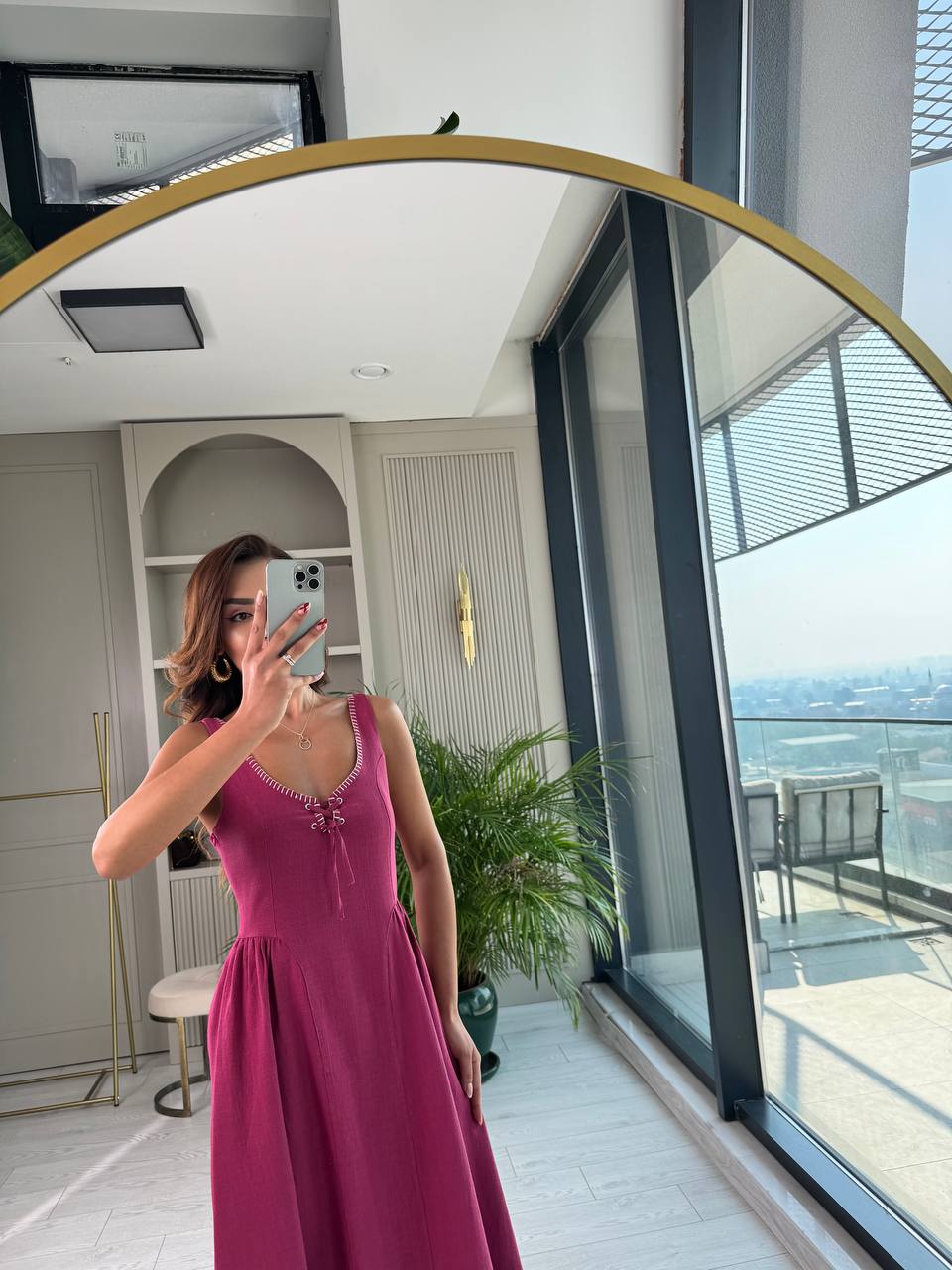 Bordo%20Yaka%20Detaylı%20Lüks%20Kalite%20Tok%20Keten%20Elbise