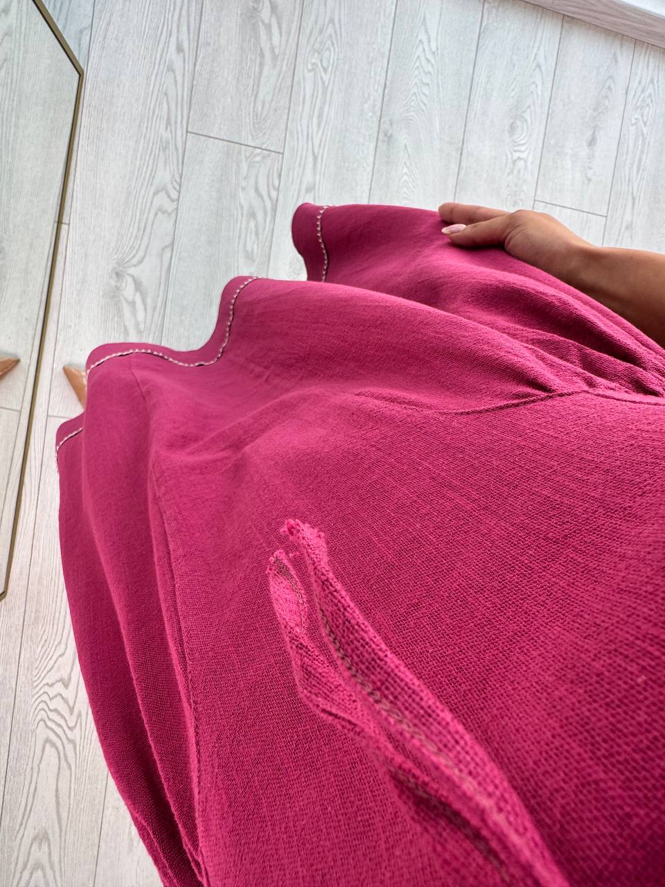 Bordo%20Yaka%20Detaylı%20Lüks%20Kalite%20Tok%20Keten%20Elbise