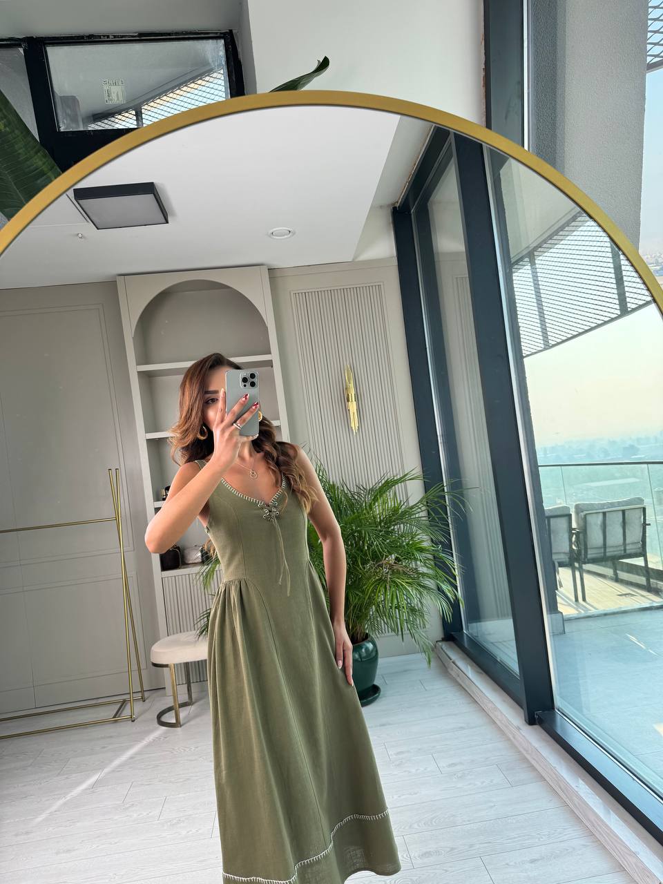 Haki%20Yaka%20Detaylı%20Lüks%20Kalite%20Tok%20Keten%20Elbise
