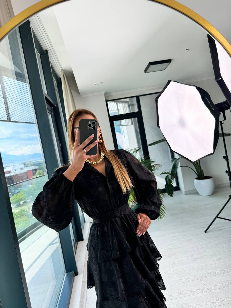 Tasarım%20Siyah%20Eteği%20Kat%20Kat%20Astarlı%20Elbise