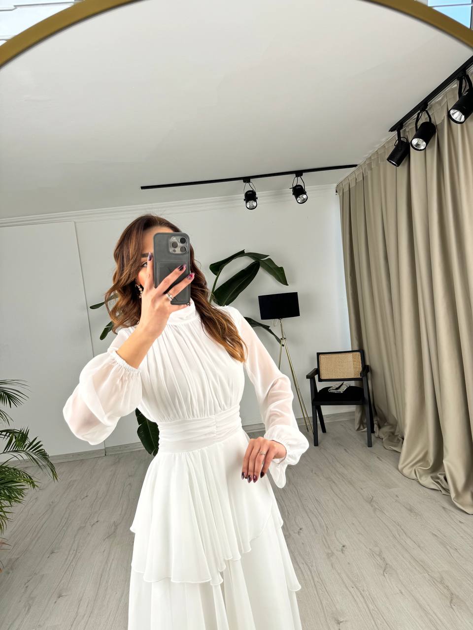 Tasarım%20Beyaz%20Astarlı%20Beli%20Korsajlı%20Valencia%20Şifon%20Elbise