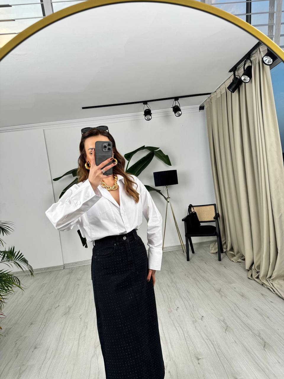 Siyah%20Minimal%20Taş%20Detaylı%20Jean%20Etek
