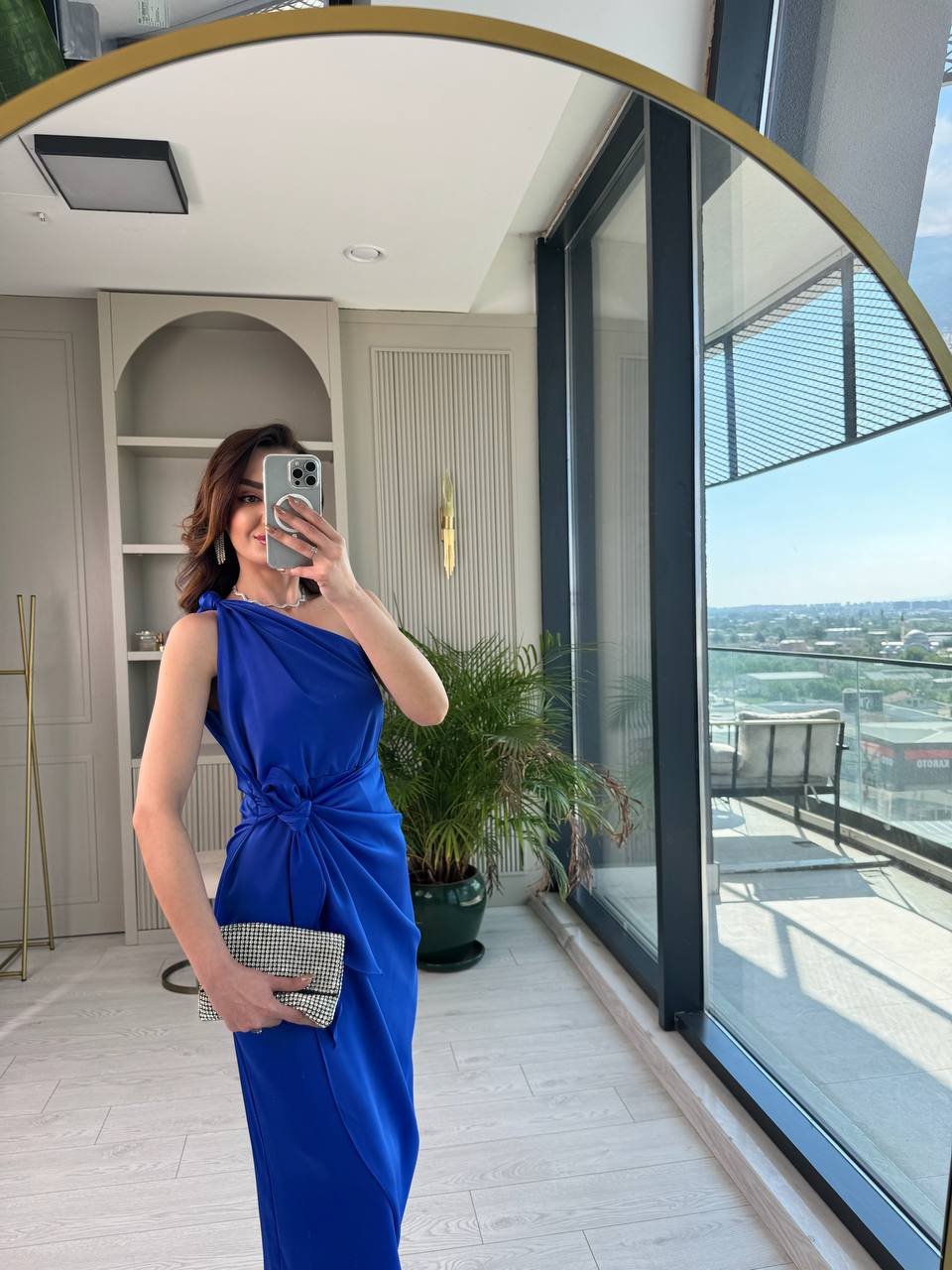 Saks%20Mavi%20Tek%20Kol%20Tok%20Saten%20Maria%20Elbise