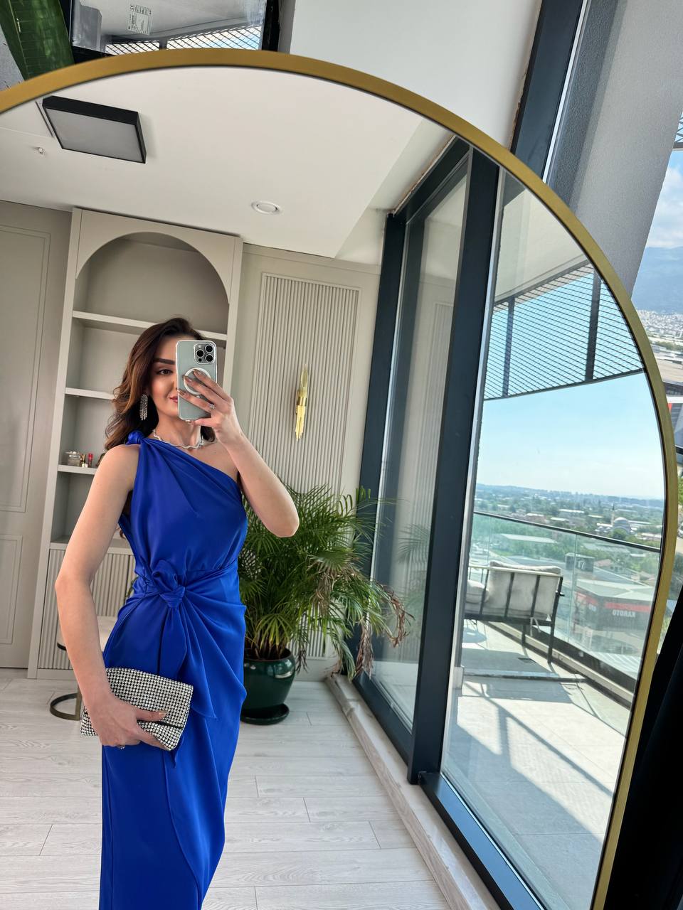 Saks%20Mavi%20Tek%20Kol%20Tok%20Saten%20Maria%20Elbise