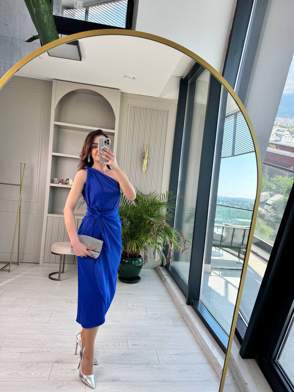 Saks%20Mavi%20Tek%20Kol%20Tok%20Saten%20Maria%20Elbise