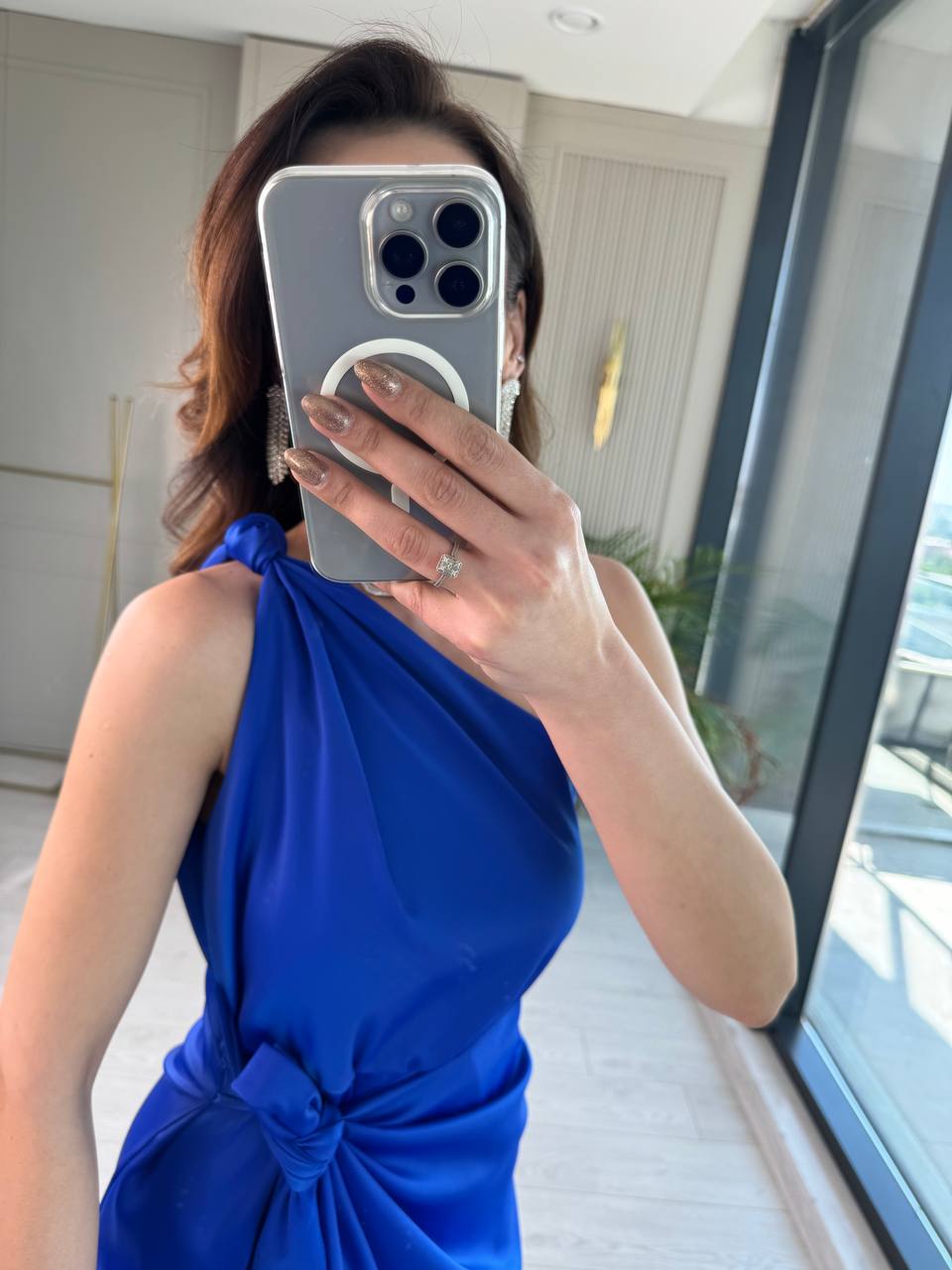 Saks%20Mavi%20Tek%20Kol%20Tok%20Saten%20Maria%20Elbise