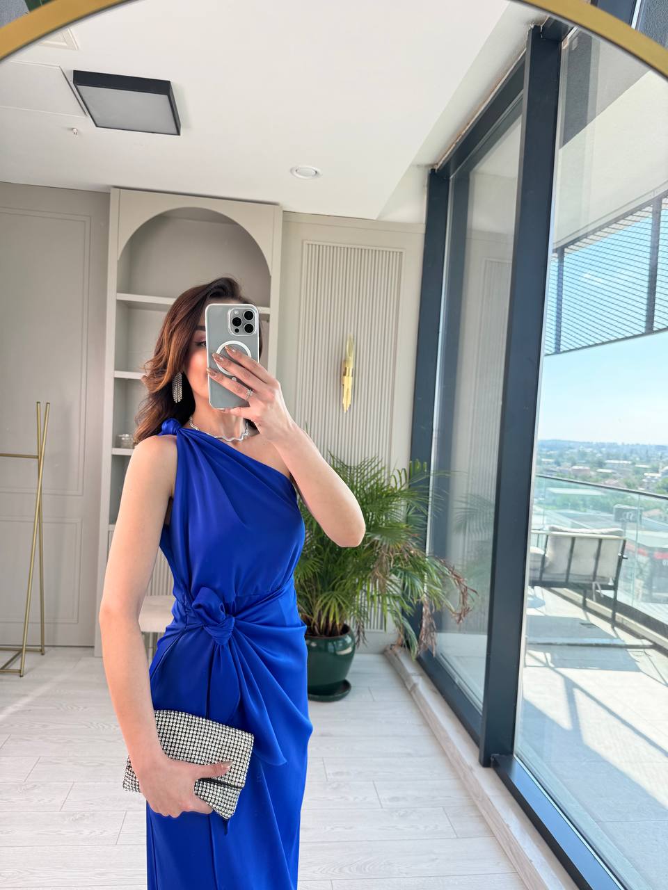 Saks%20Mavi%20Tek%20Kol%20Tok%20Saten%20Maria%20Elbise