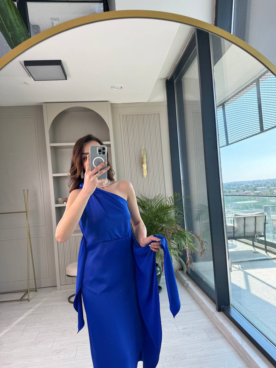 Saks%20Mavi%20Tek%20Kol%20Tok%20Saten%20Maria%20Elbise