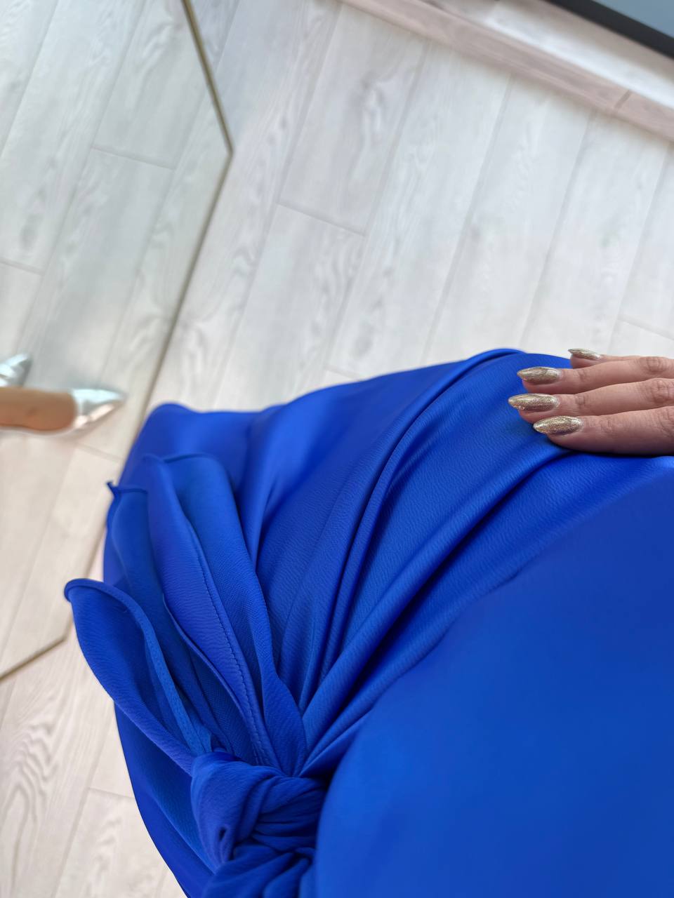 Saks%20Mavi%20Tek%20Kol%20Tok%20Saten%20Maria%20Elbise