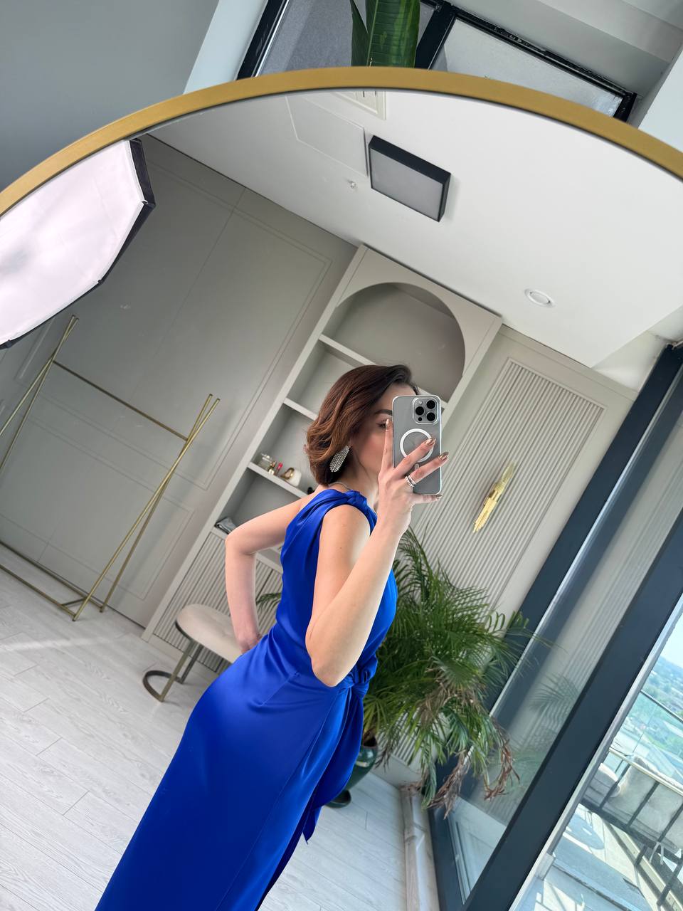 Saks%20Mavi%20Tek%20Kol%20Tok%20Saten%20Maria%20Elbise