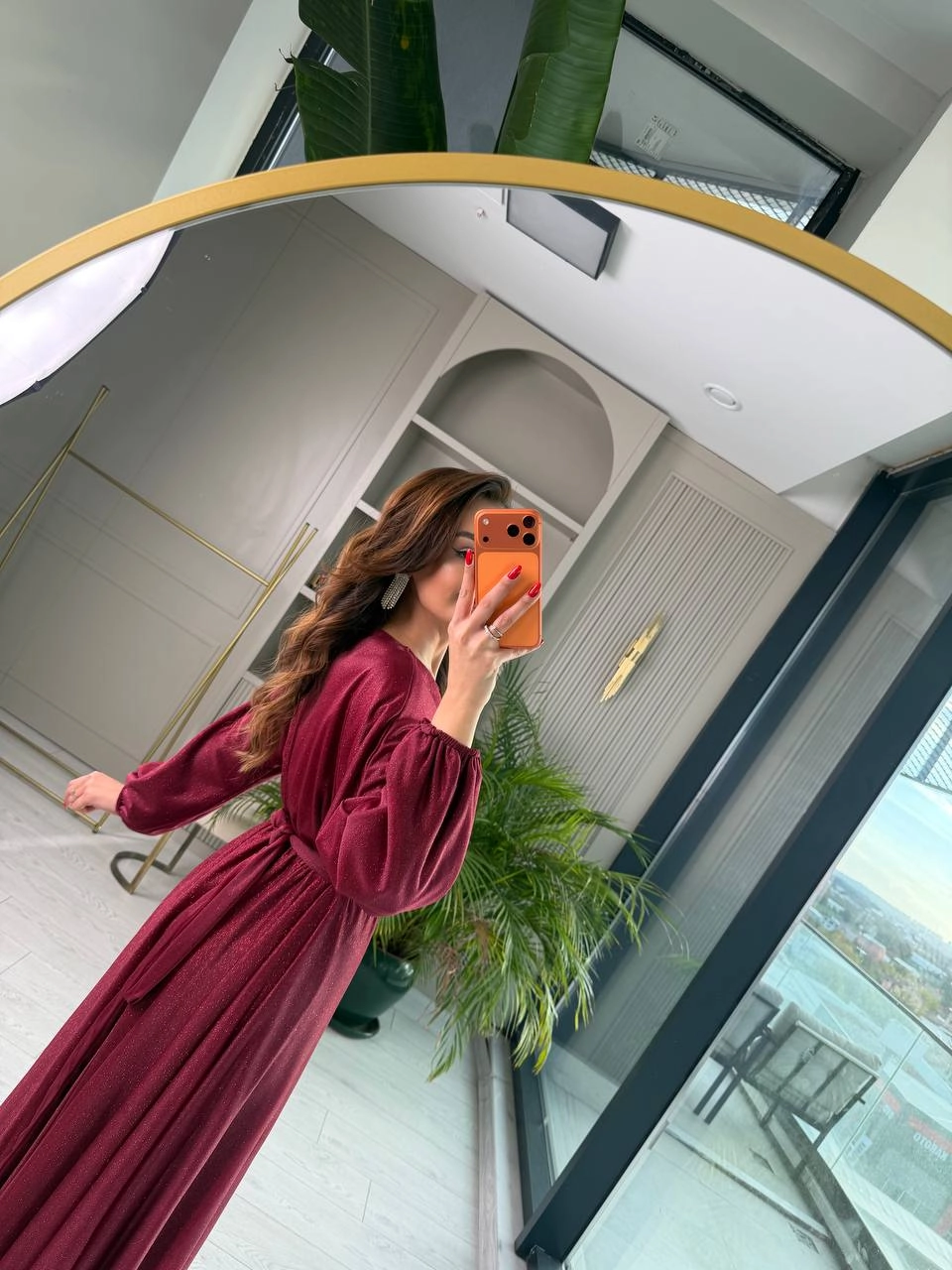 Bordo%20Işıltılı%20Full%20Astarlı%20Maxi%20Boy%20Kuşaklı%20Elbise