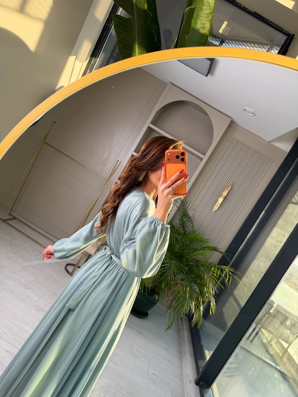 Mint%20Turkuaz%20Işıltılı%20Full%20Astarlı%20Maxi%20Boy%20Kuşaklı%20Elbise