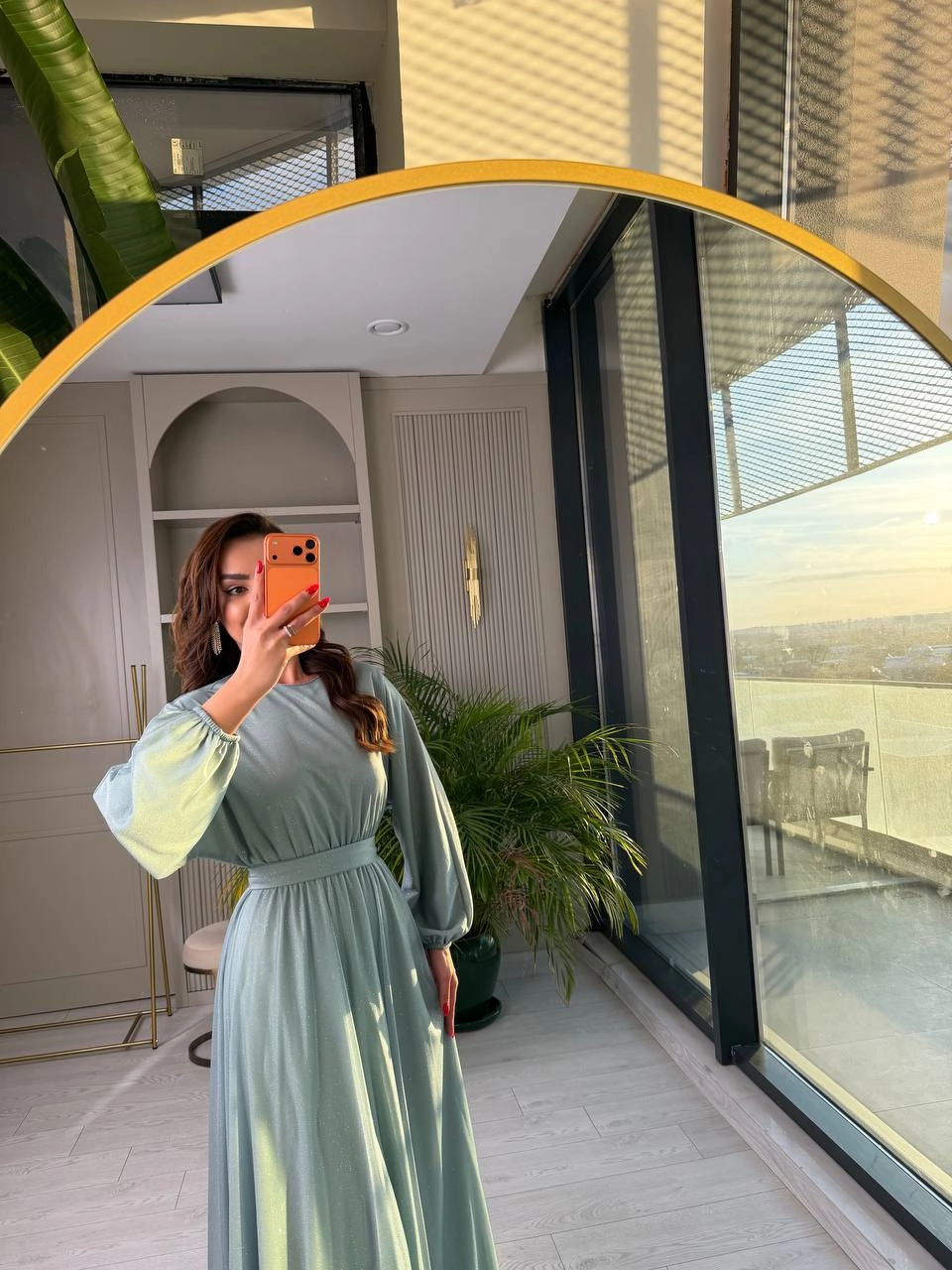 Mint%20Turkuaz%20Işıltılı%20Full%20Astarlı%20Maxi%20Boy%20Kuşaklı%20Elbise