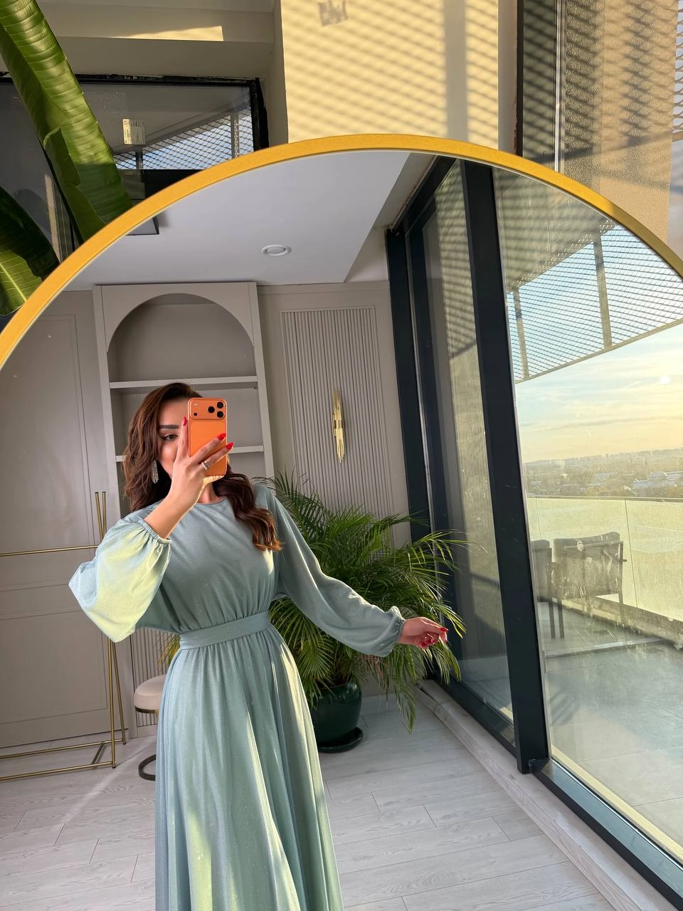 Mint%20Turkuaz%20Işıltılı%20Full%20Astarlı%20Maxi%20Boy%20Kuşaklı%20Elbise