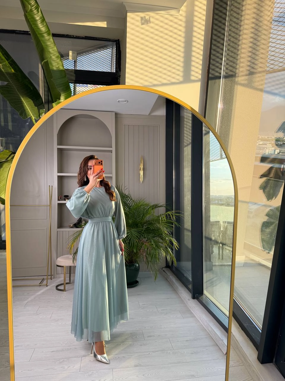 Mint%20Turkuaz%20Işıltılı%20Full%20Astarlı%20Maxi%20Boy%20Kuşaklı%20Elbise