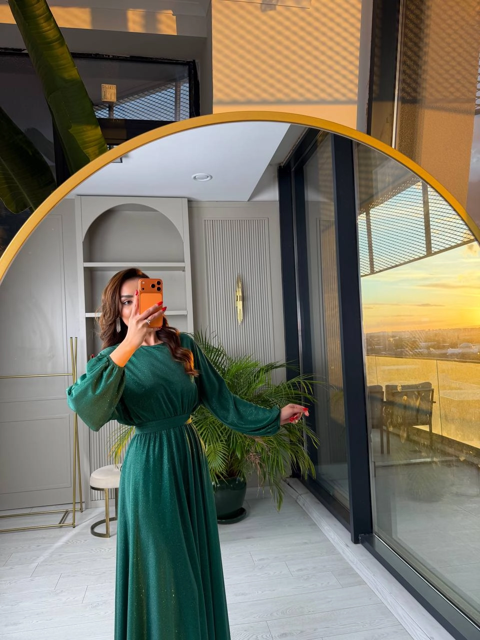 Zümrüt%20Işıltılı%20Full%20Astarlı%20Maxi%20Boy%20Kuşaklı%20Elbise