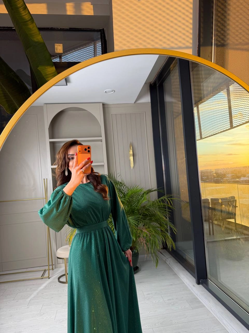 Zümrüt%20Işıltılı%20Full%20Astarlı%20Maxi%20Boy%20Kuşaklı%20Elbise