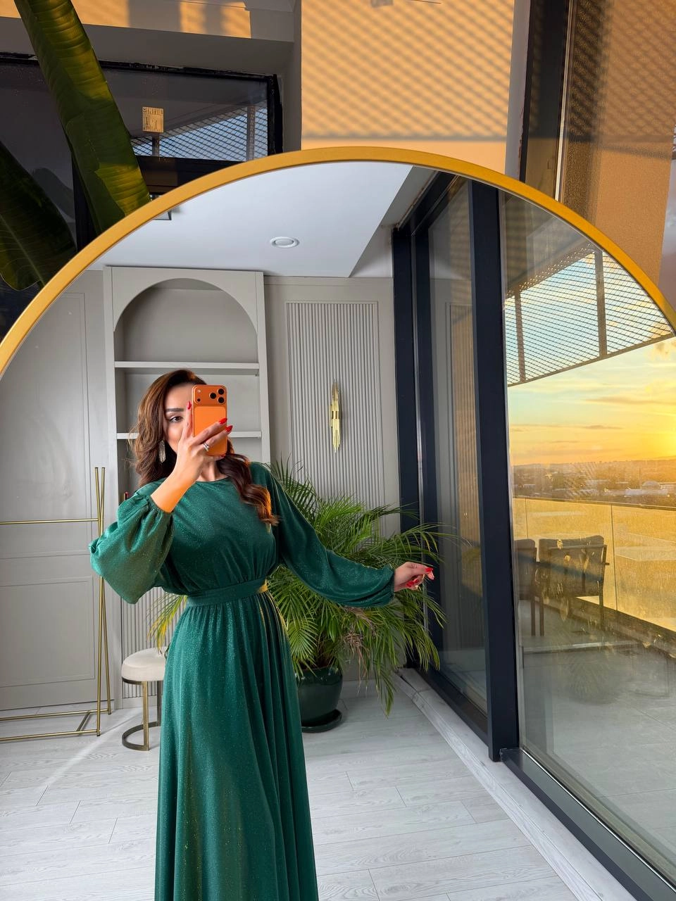 Zümrüt%20Işıltılı%20Full%20Astarlı%20Maxi%20Boy%20Kuşaklı%20Elbise