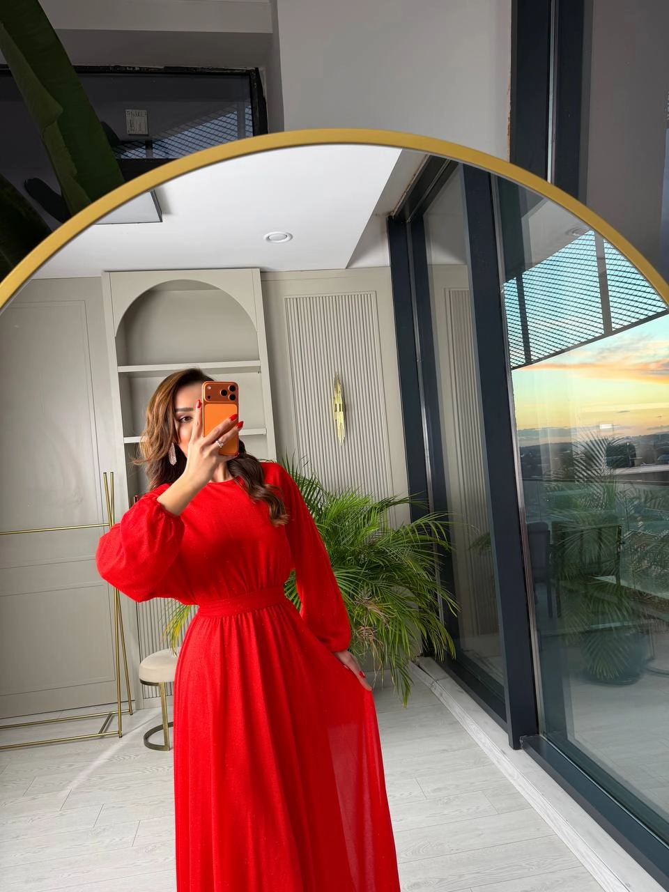 Nar%20Çiçeği%20Kırmızı%20Işıltılı%20Full%20Astarlı%20Maxi%20Boy%20Kuşaklı%20Elbise