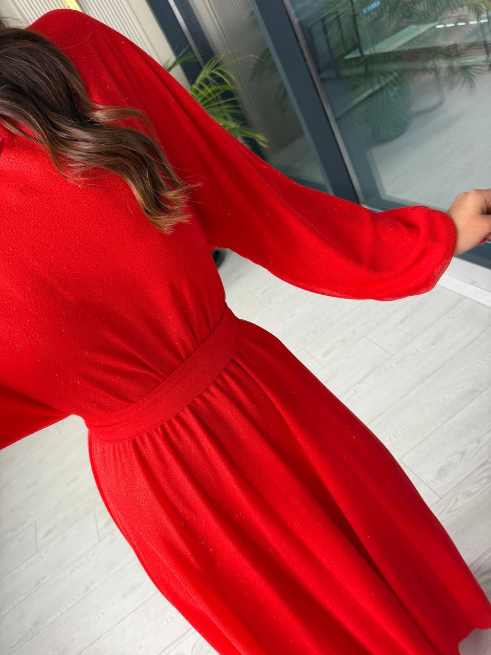 Nar%20Çiçeği%20Kırmızı%20Işıltılı%20Full%20Astarlı%20Maxi%20Boy%20Kuşaklı%20Elbise