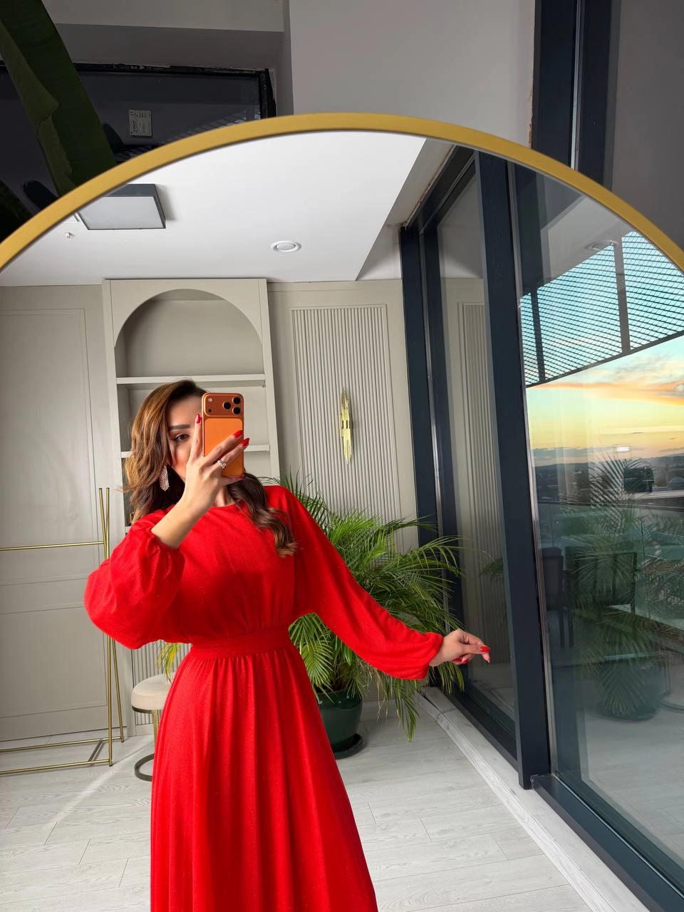 Nar%20Çiçeği%20Kırmızı%20Işıltılı%20Full%20Astarlı%20Maxi%20Boy%20Kuşaklı%20Elbise