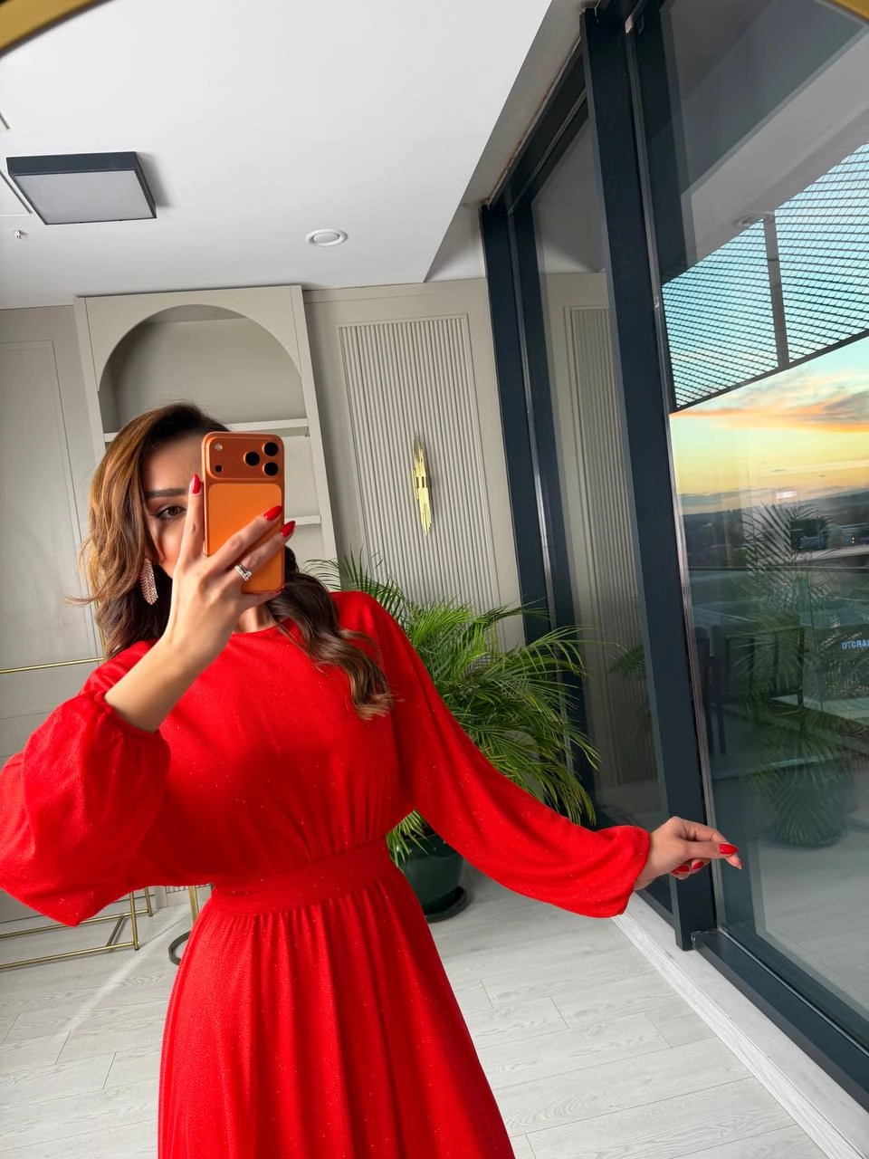 Nar%20Çiçeği%20Kırmızı%20Işıltılı%20Full%20Astarlı%20Maxi%20Boy%20Kuşaklı%20Elbise