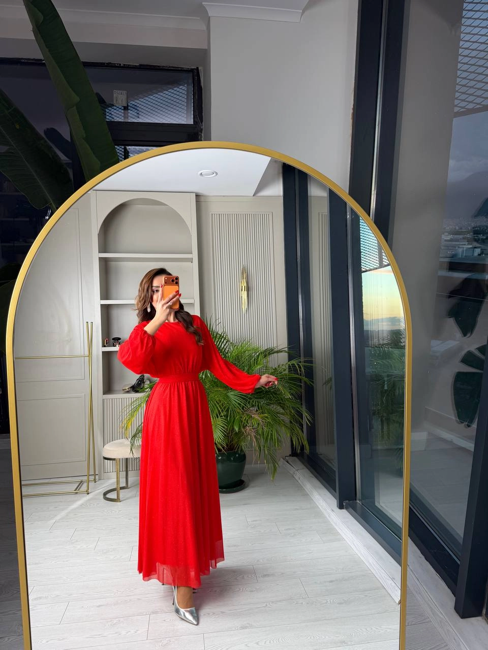 Nar%20Çiçeği%20Kırmızı%20Işıltılı%20Full%20Astarlı%20Maxi%20Boy%20Kuşaklı%20Elbise