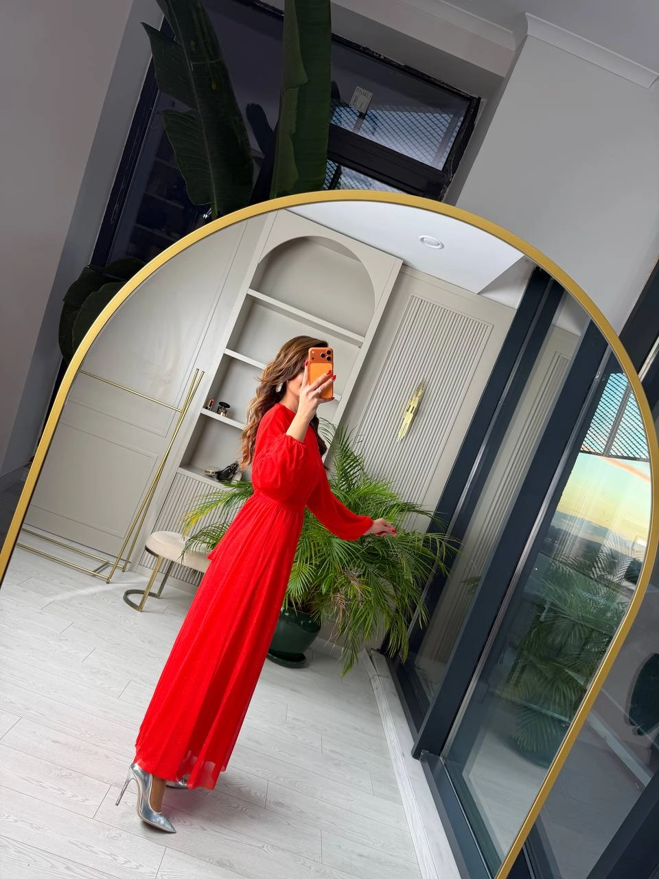 Nar%20Çiçeği%20Kırmızı%20Işıltılı%20Full%20Astarlı%20Maxi%20Boy%20Kuşaklı%20Elbise